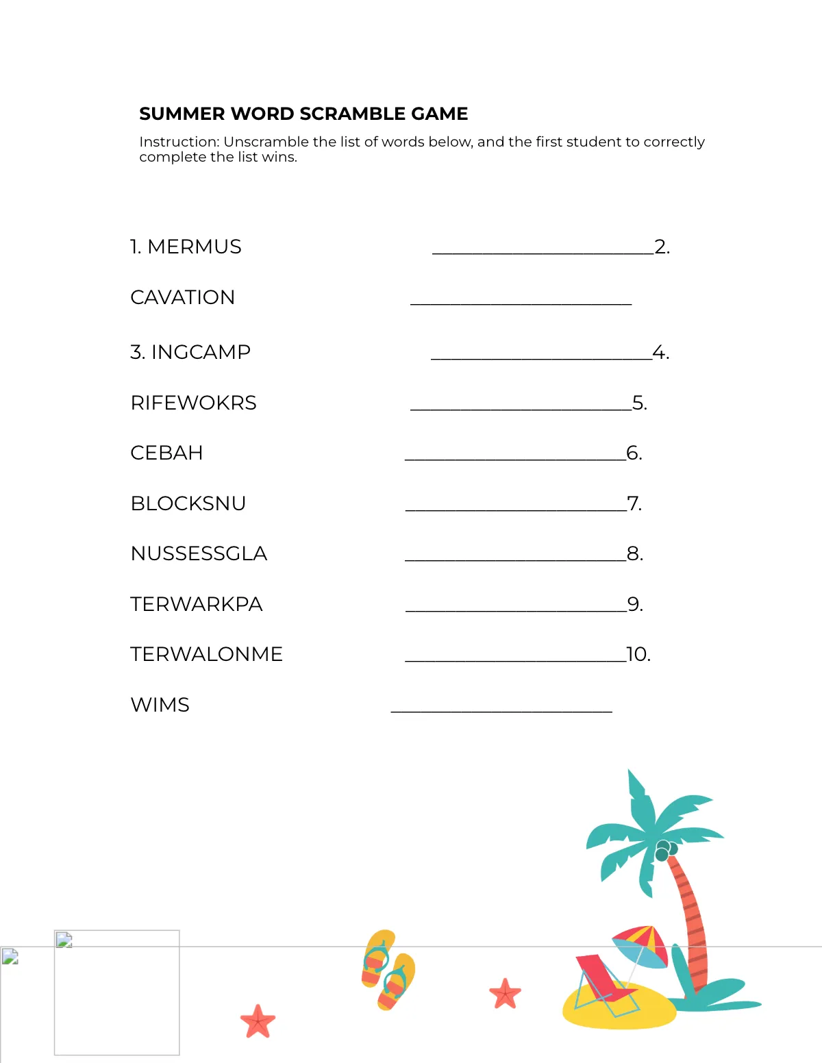 Free Summer Game Template to Edit Online