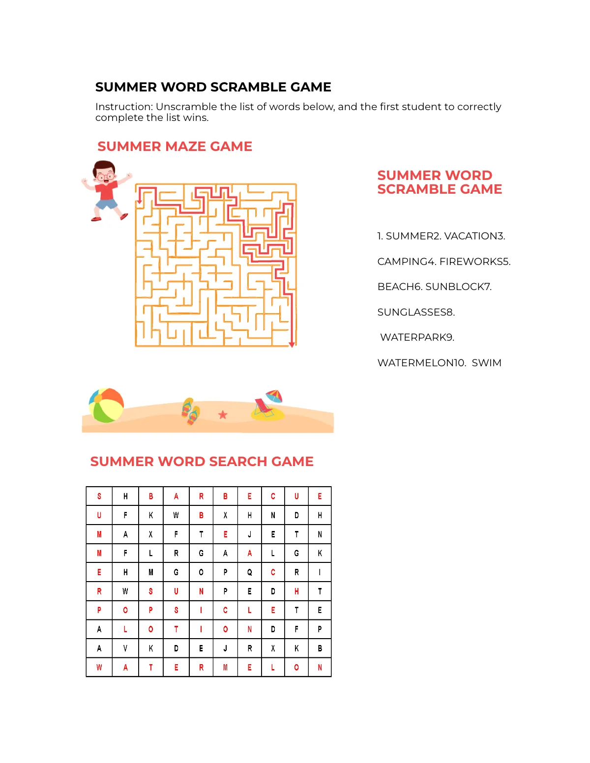 Free Summer Game Template to Edit Online