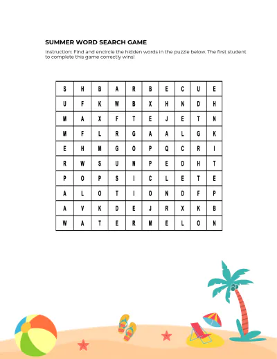 Free Summer Game Template to Edit Online