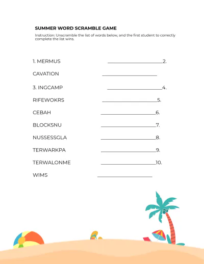 Free Summer Game Template to Edit Online