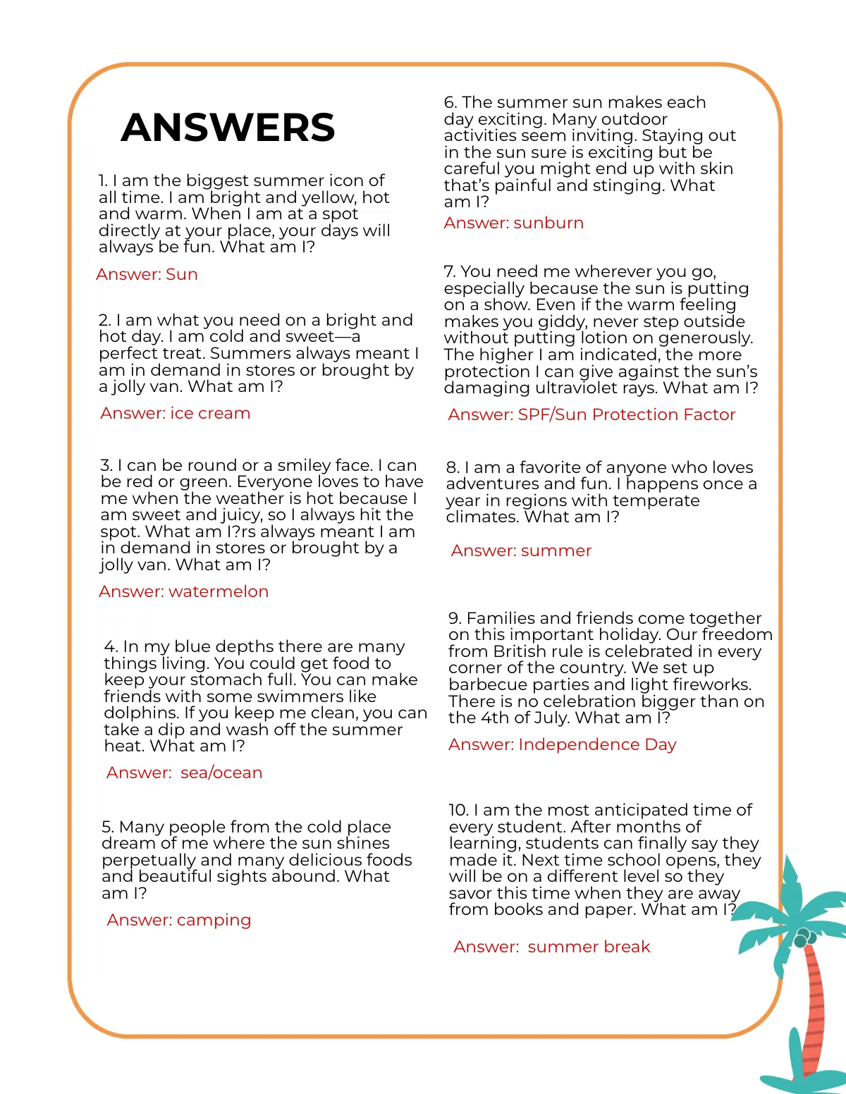 Free Summer Riddle Template to Edit Online