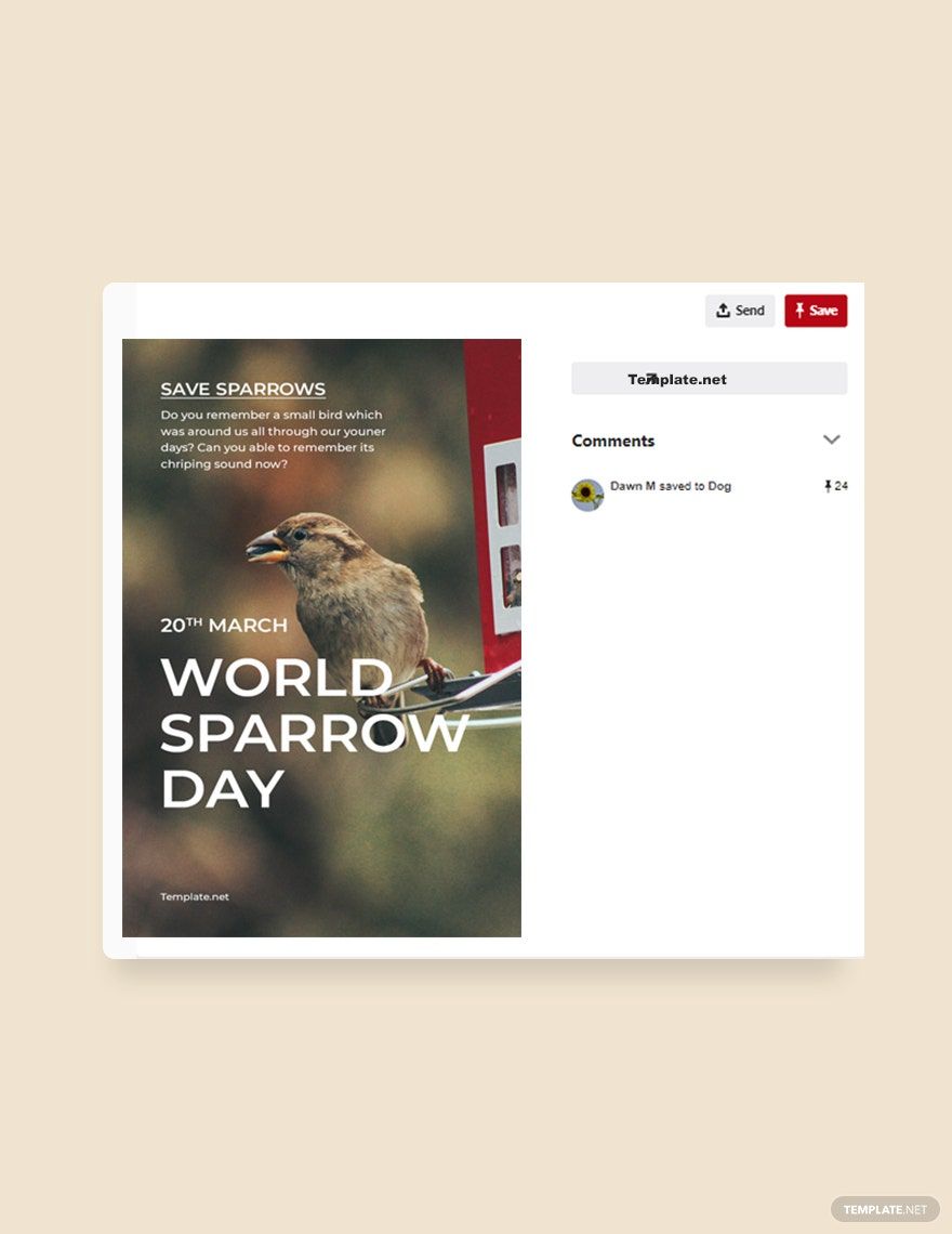 Free World Sparrow Day Pinterest Pin Template in PSD