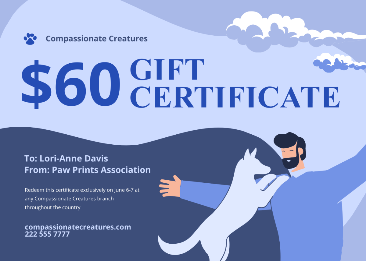 Pet Care Gift Certificate Template