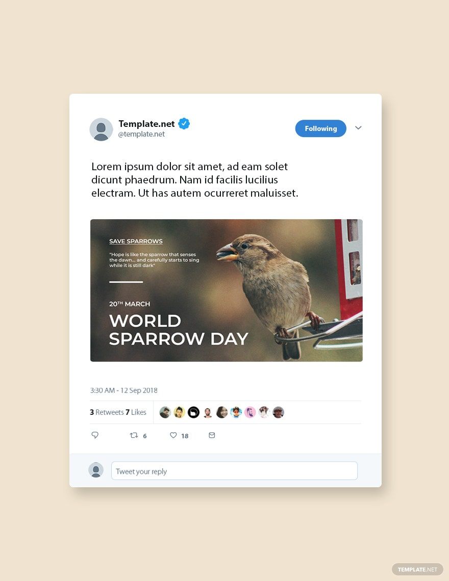 Free World Sparrow Day Twitter Post Template in PSD