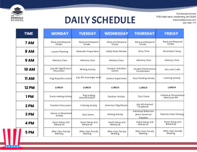 Free July 4th Schedule Template to Edit Online