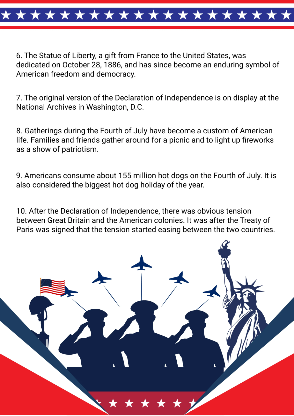 Free July 4th Fact Sheet Template to Edit Online