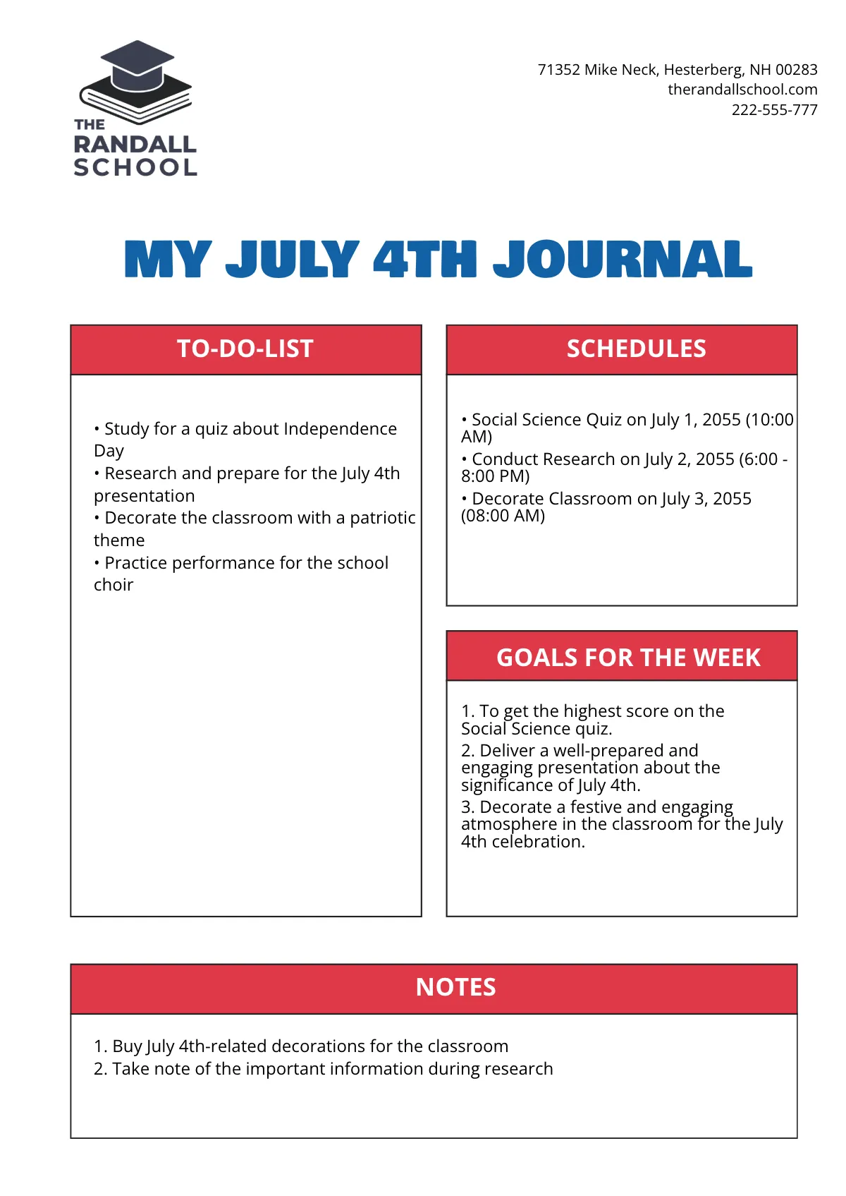 Free July 4th Journal Template to Edit Online