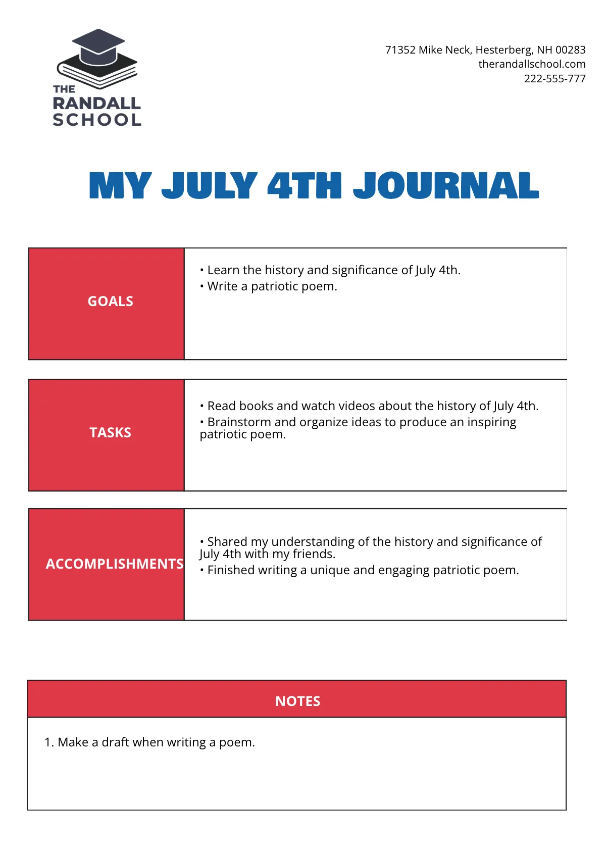 Free July 4th Journal Template to Edit Online