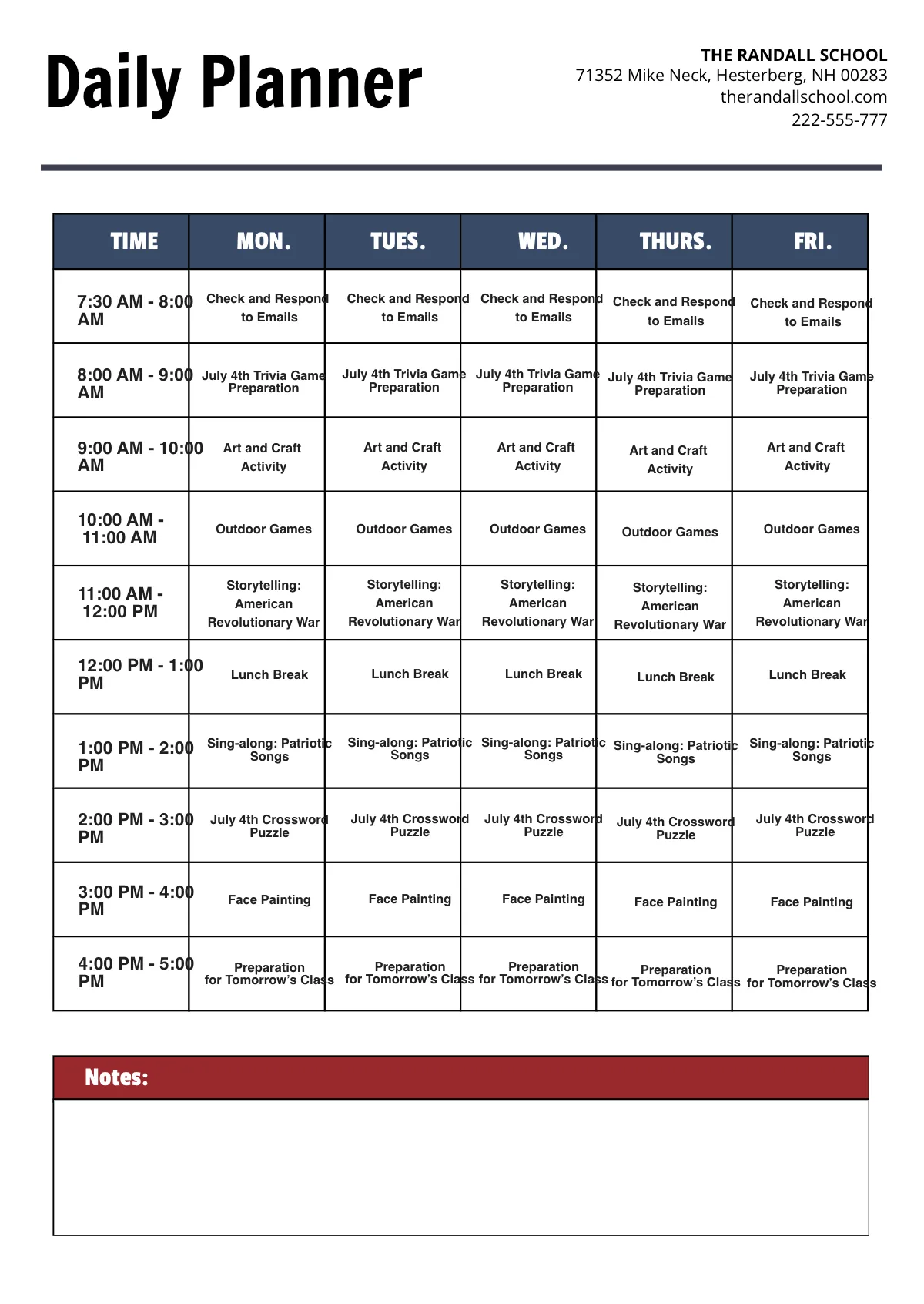 Free July 4th Planner Template to Edit Online