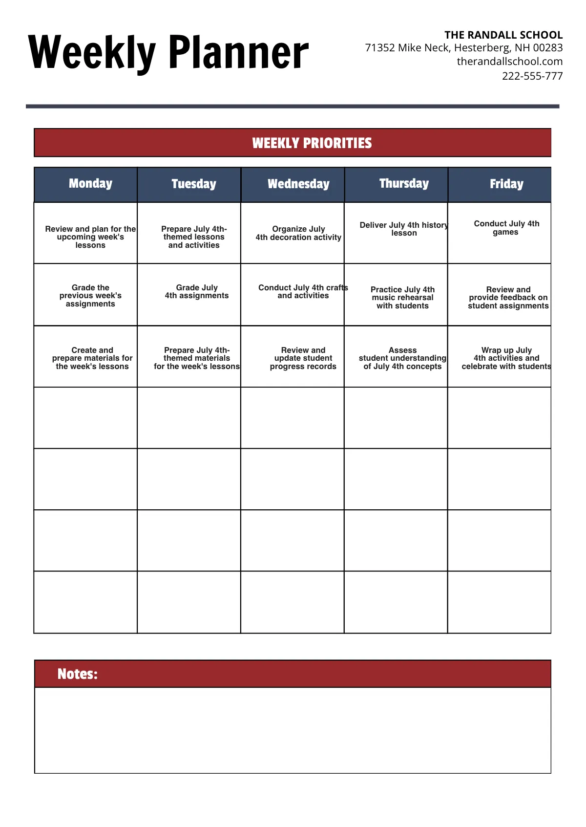 Free July 4th Planner Template to Edit Online