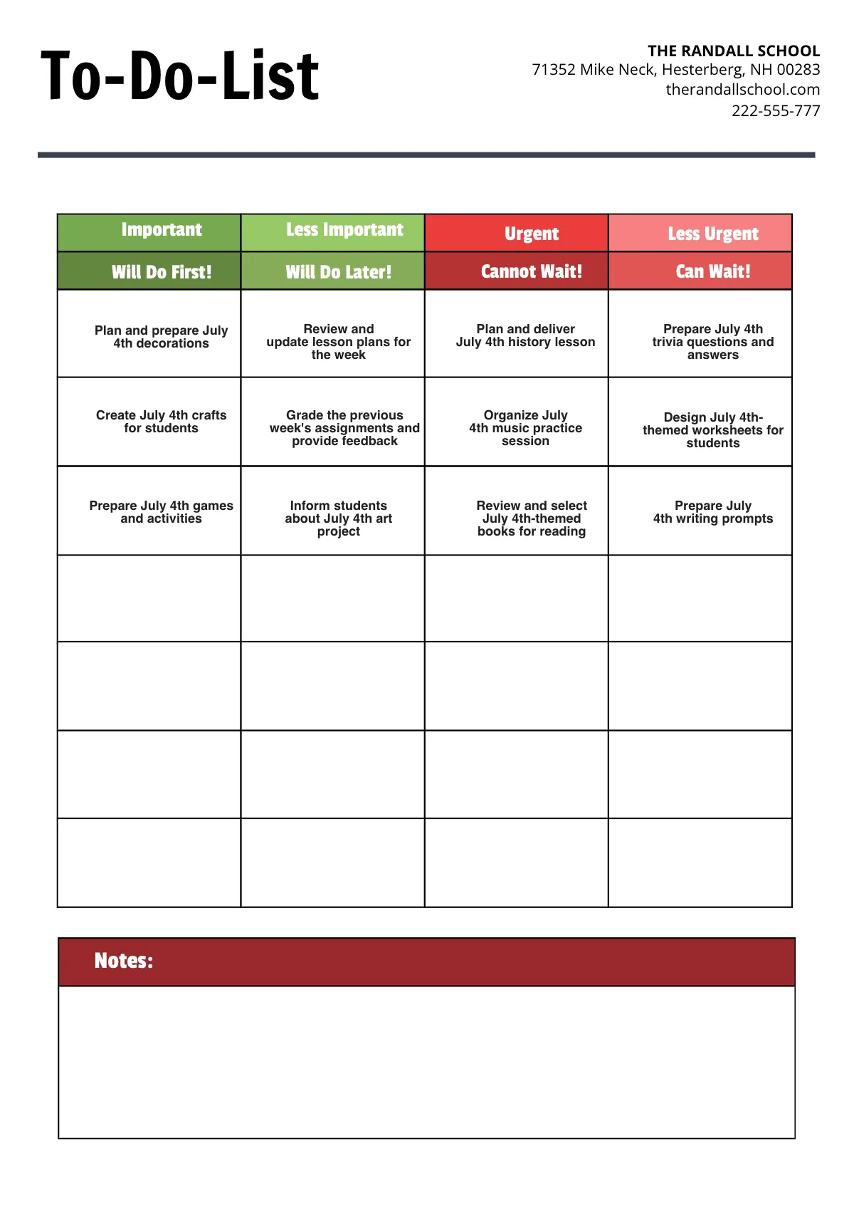 Free July 4th Planner Template to Edit Online