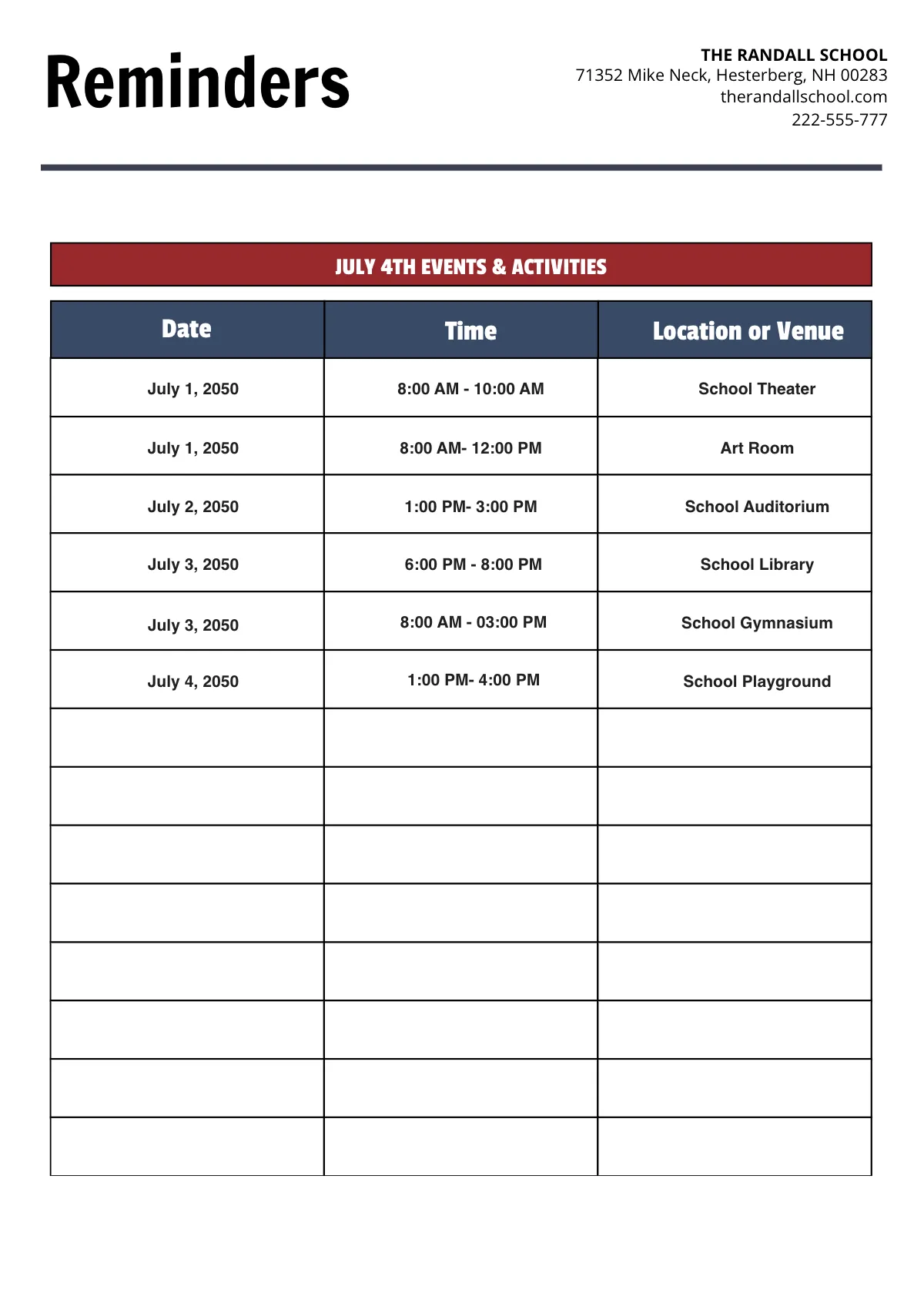 Free July 4th Planner Template to Edit Online
