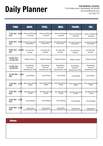Free July 4th Planner Template to Edit Online