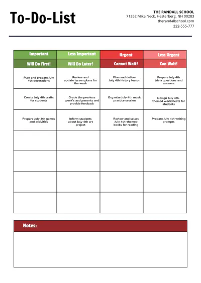 Free July 4th Planner Template to Edit Online