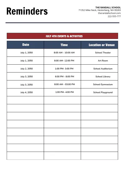 Free July 4th Planner Template to Edit Online