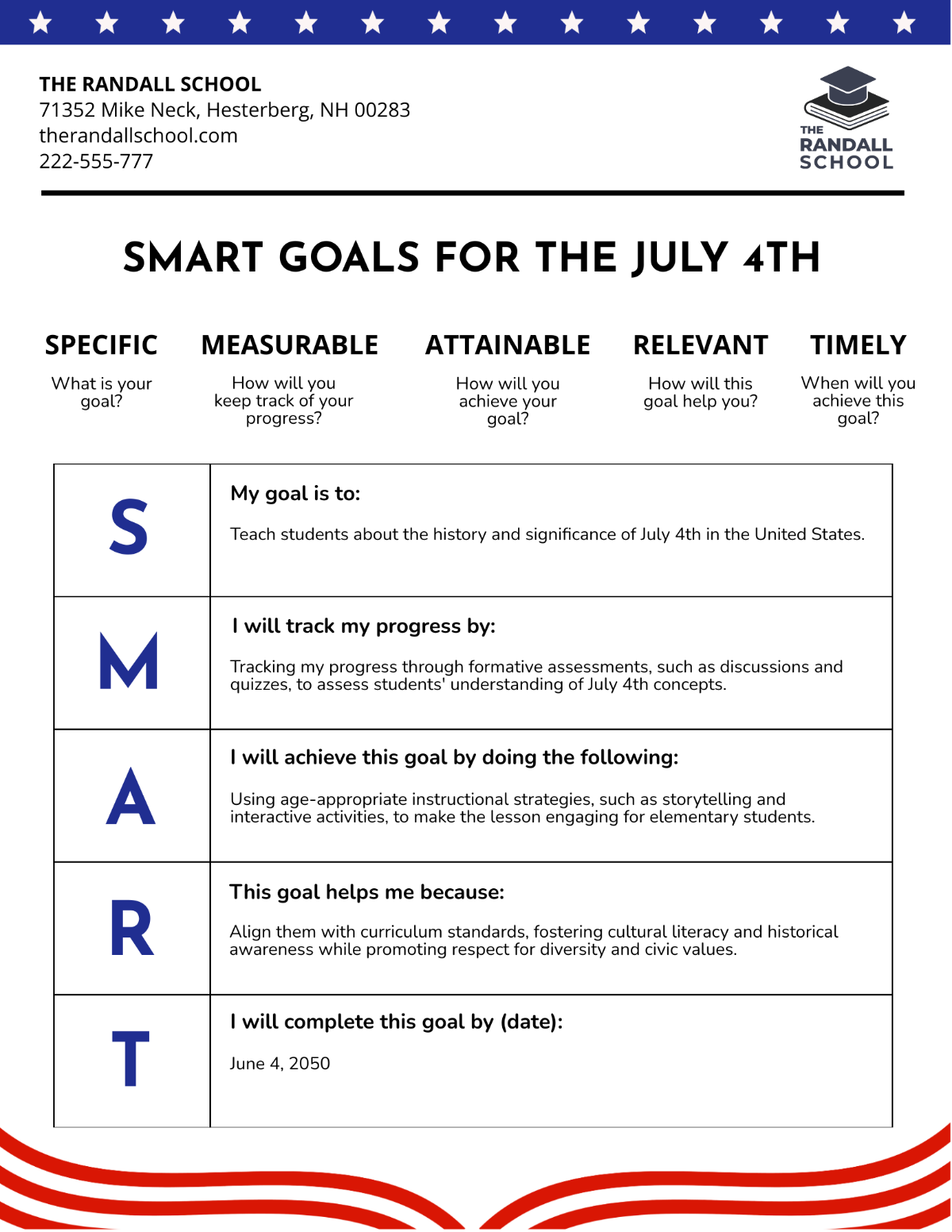 Free July 4th Goals Template