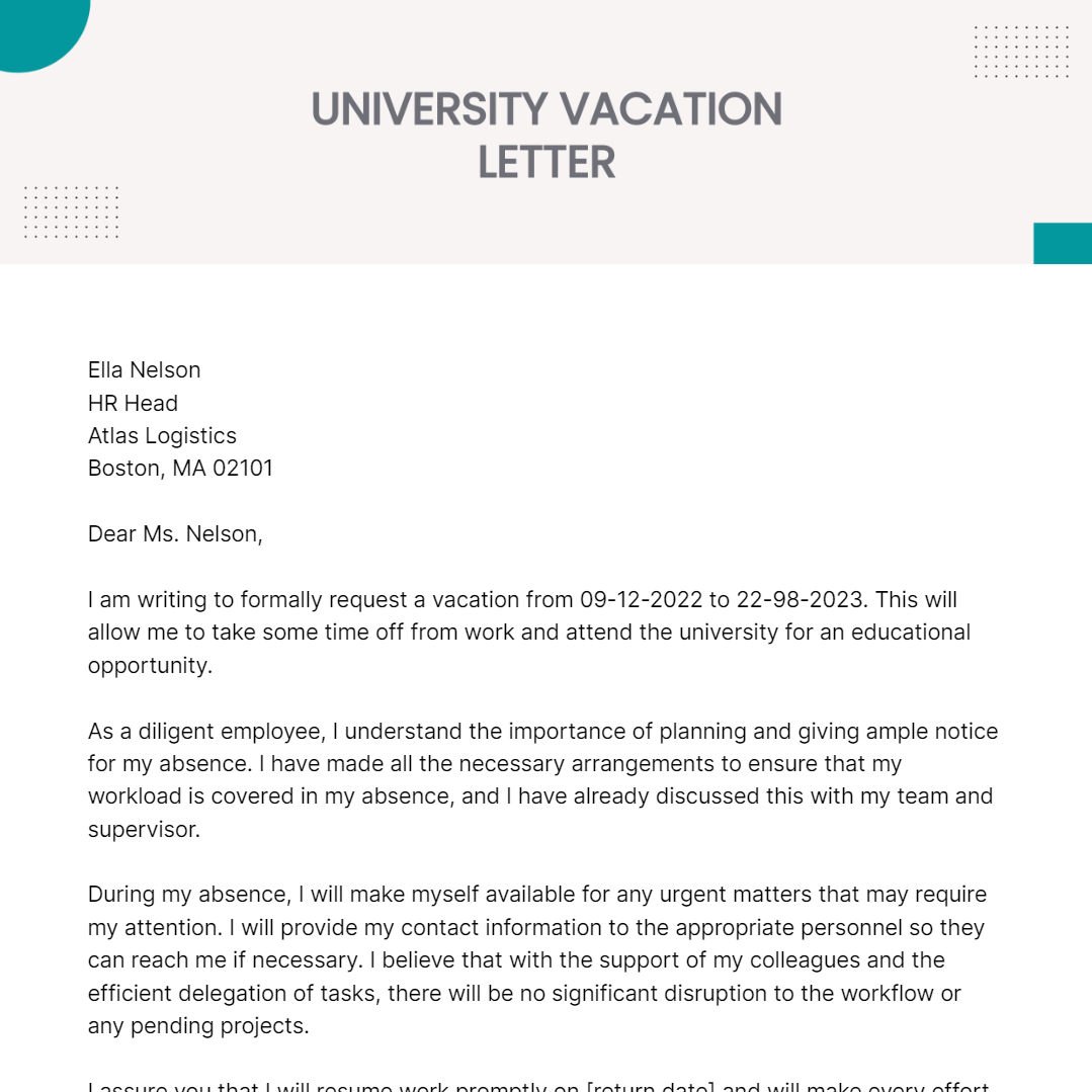 University Vacation Letter Template