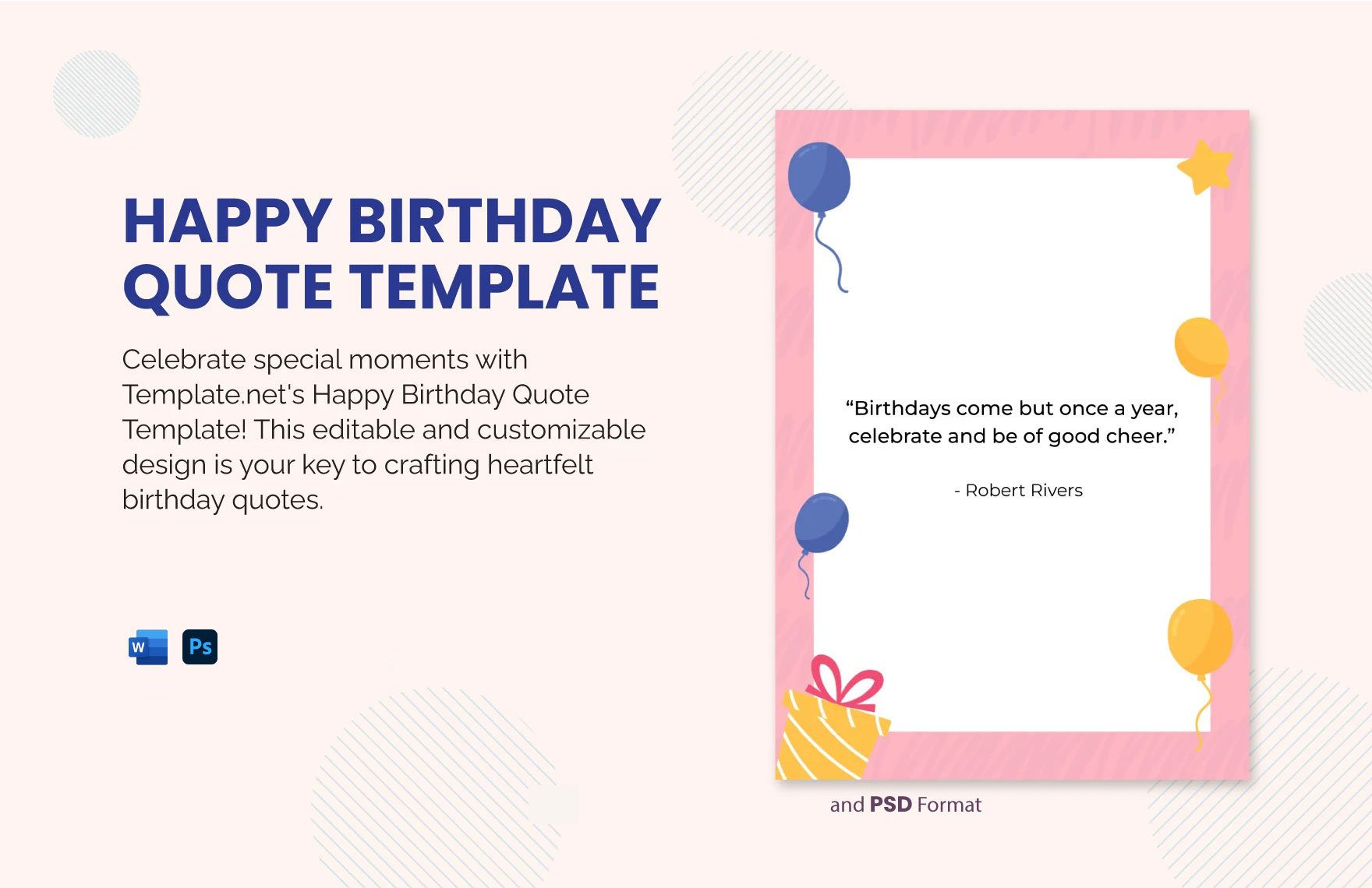 Happy Birthday Quote Template in Word, PSD