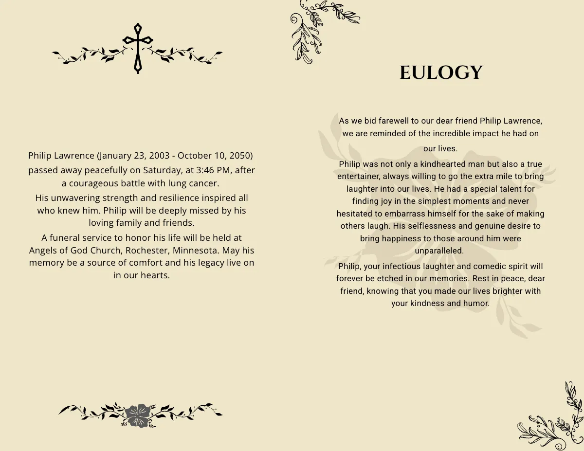 Free Eulogy Obituary Template to Edit Online