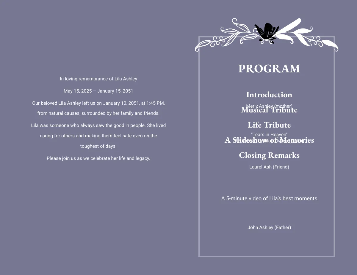 Free Funeral Program Obituary Template to Edit Online
