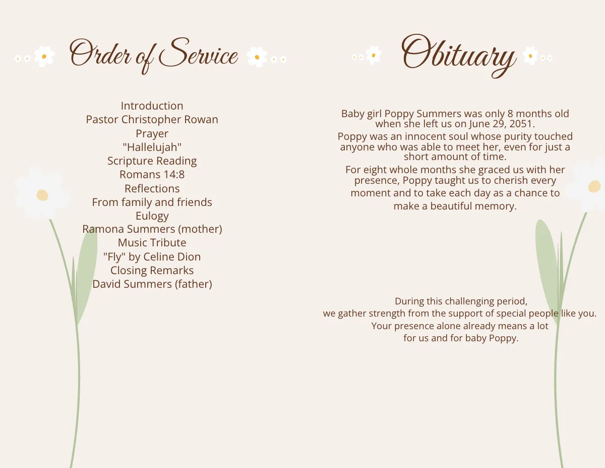 Free Baby / Kid Obituary Template to Edit Online Free Baby / Kid Obituary Template to Edit Online