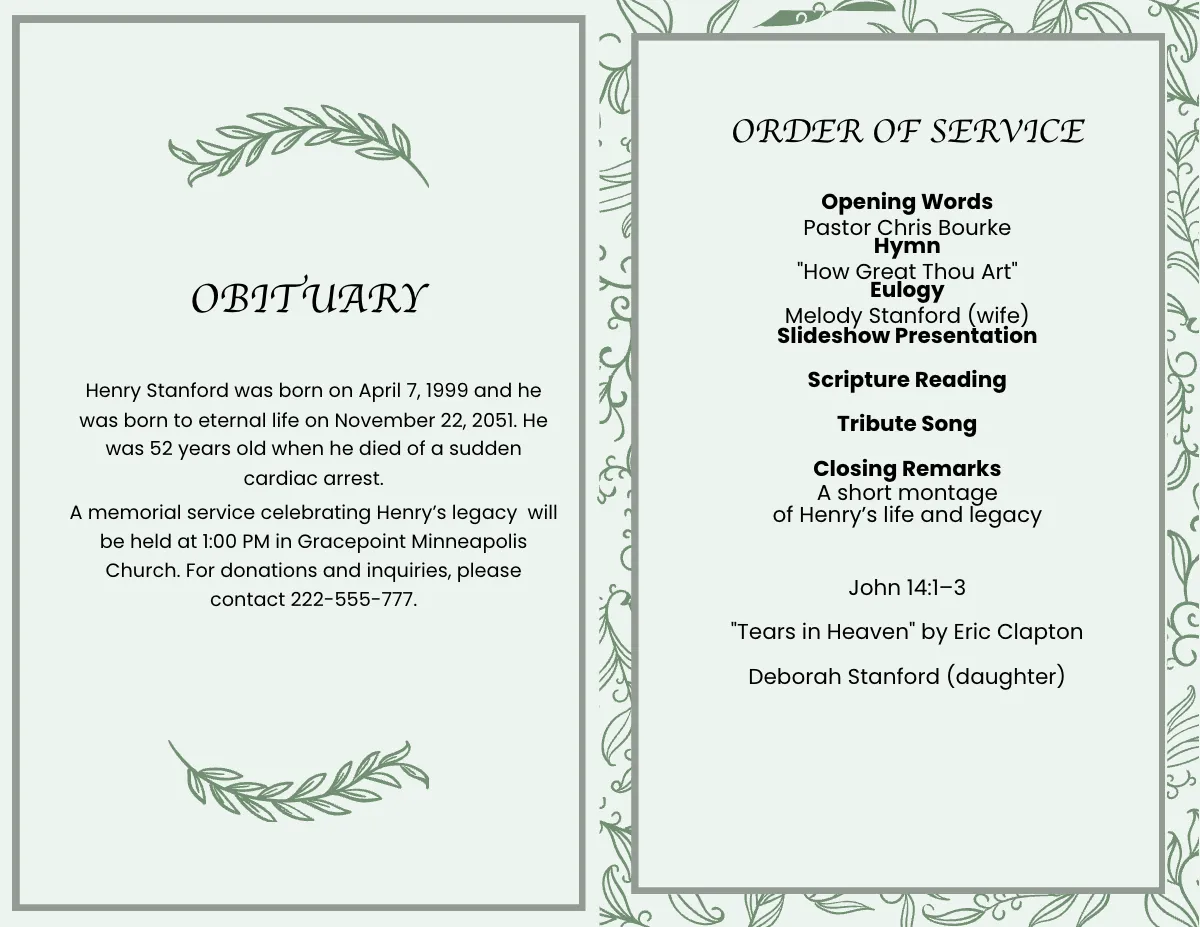 Free Funeral Order of Service Template to Edit Online
