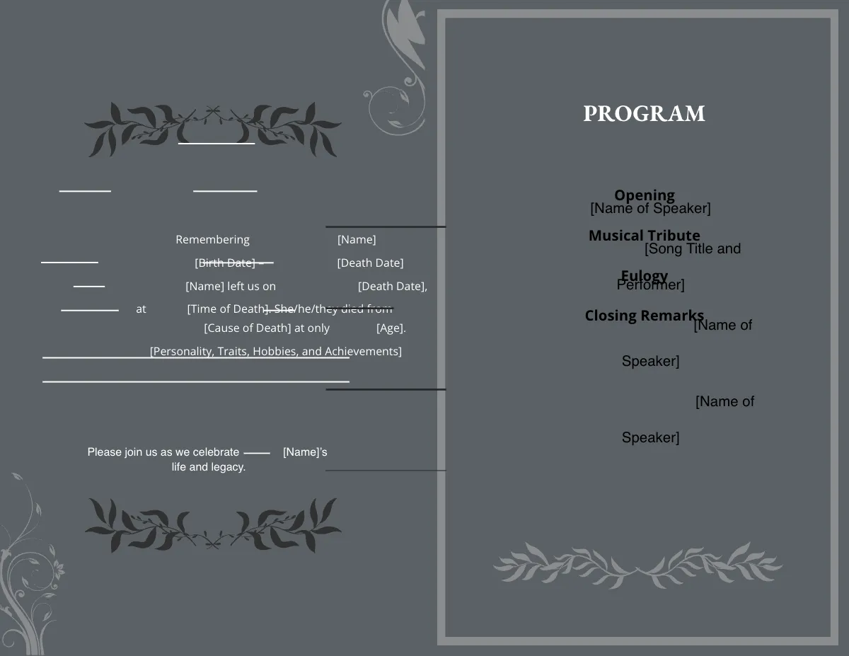 Free Blank Funeral Obituary with Logo Template to Edit Online
