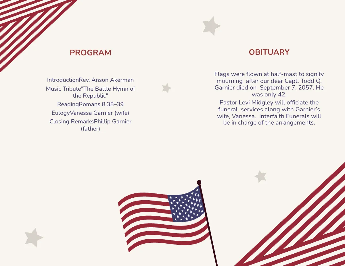 Free Military Obituary Service Outline Template to Edit Online