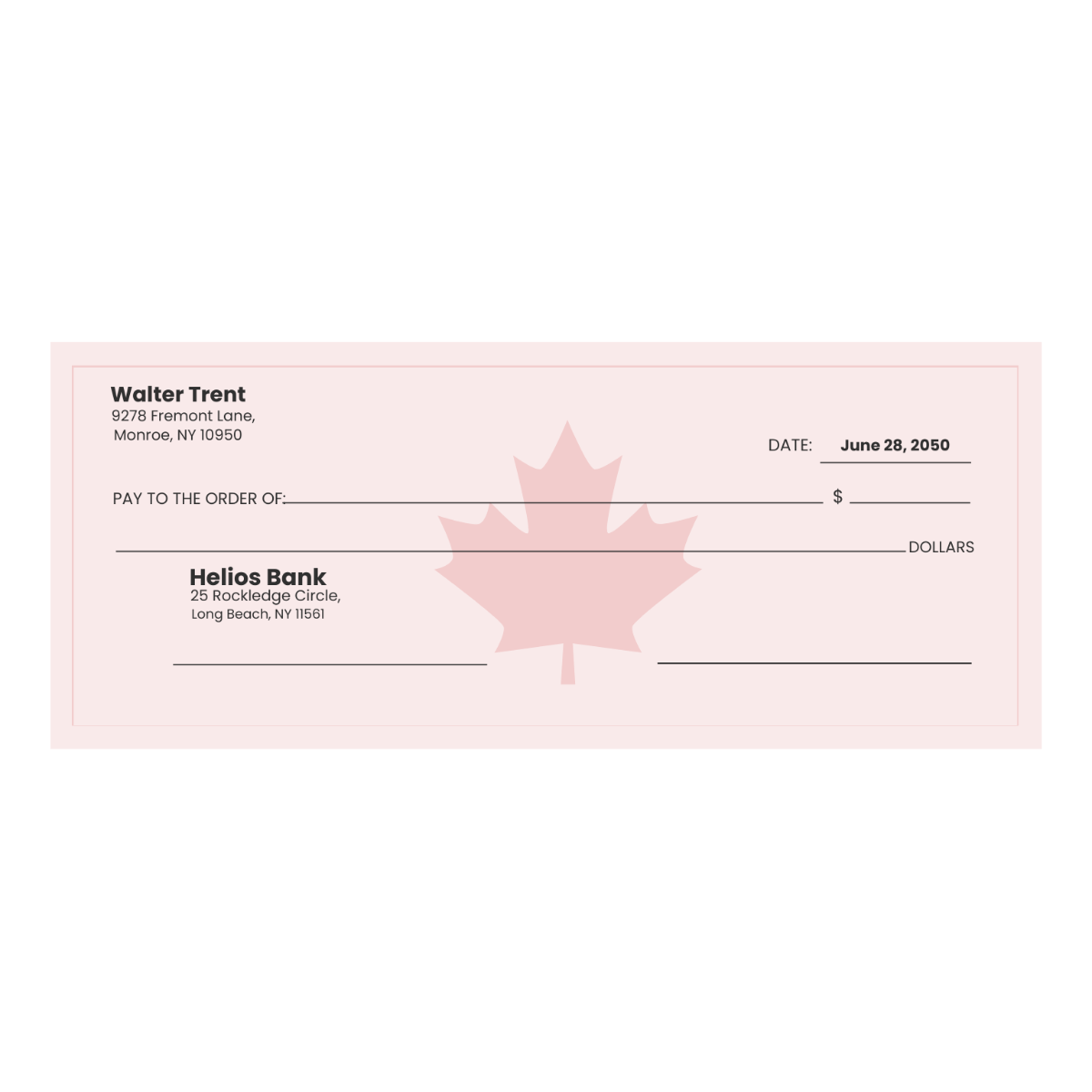 Blank Canada Check Free Vector Template