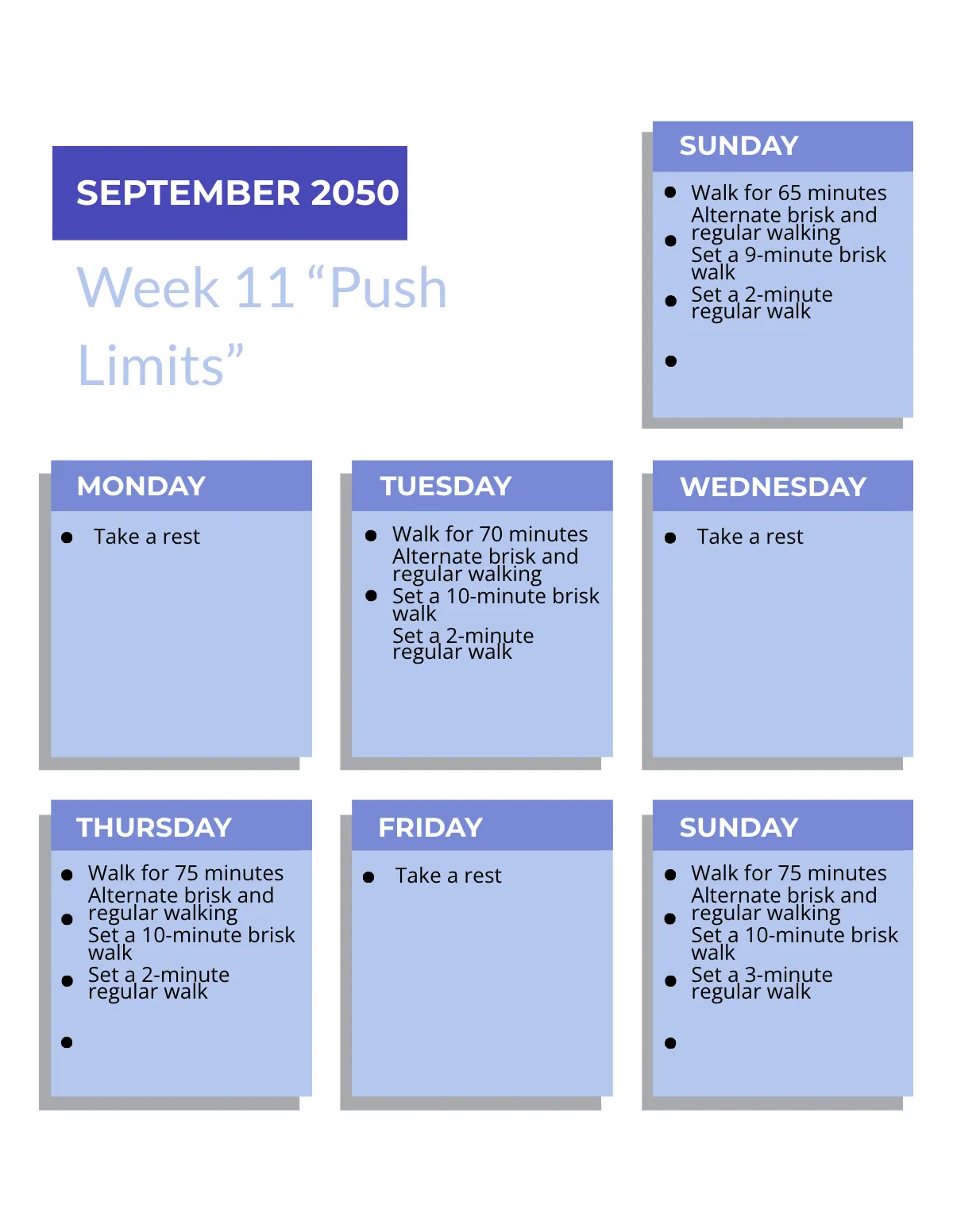 Free 12-Weekly Beginning Walker Training Calendar Template to Edit Online