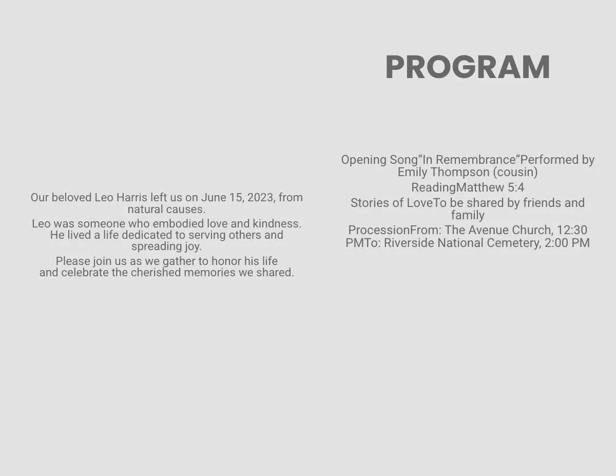 Free California Funeral Itinerary Program Template to Edit Online Free California Funeral Itinerary Program Template to Edit Online