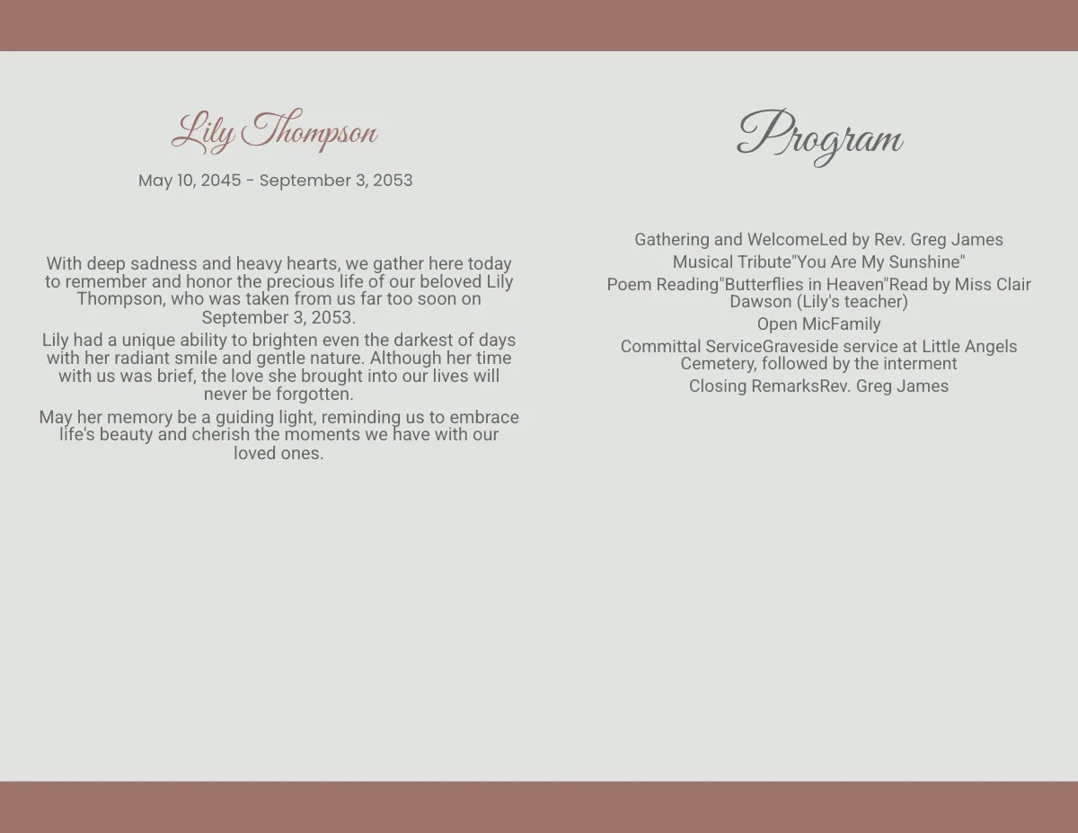 Free Child Funeral Program Template to Edit Online