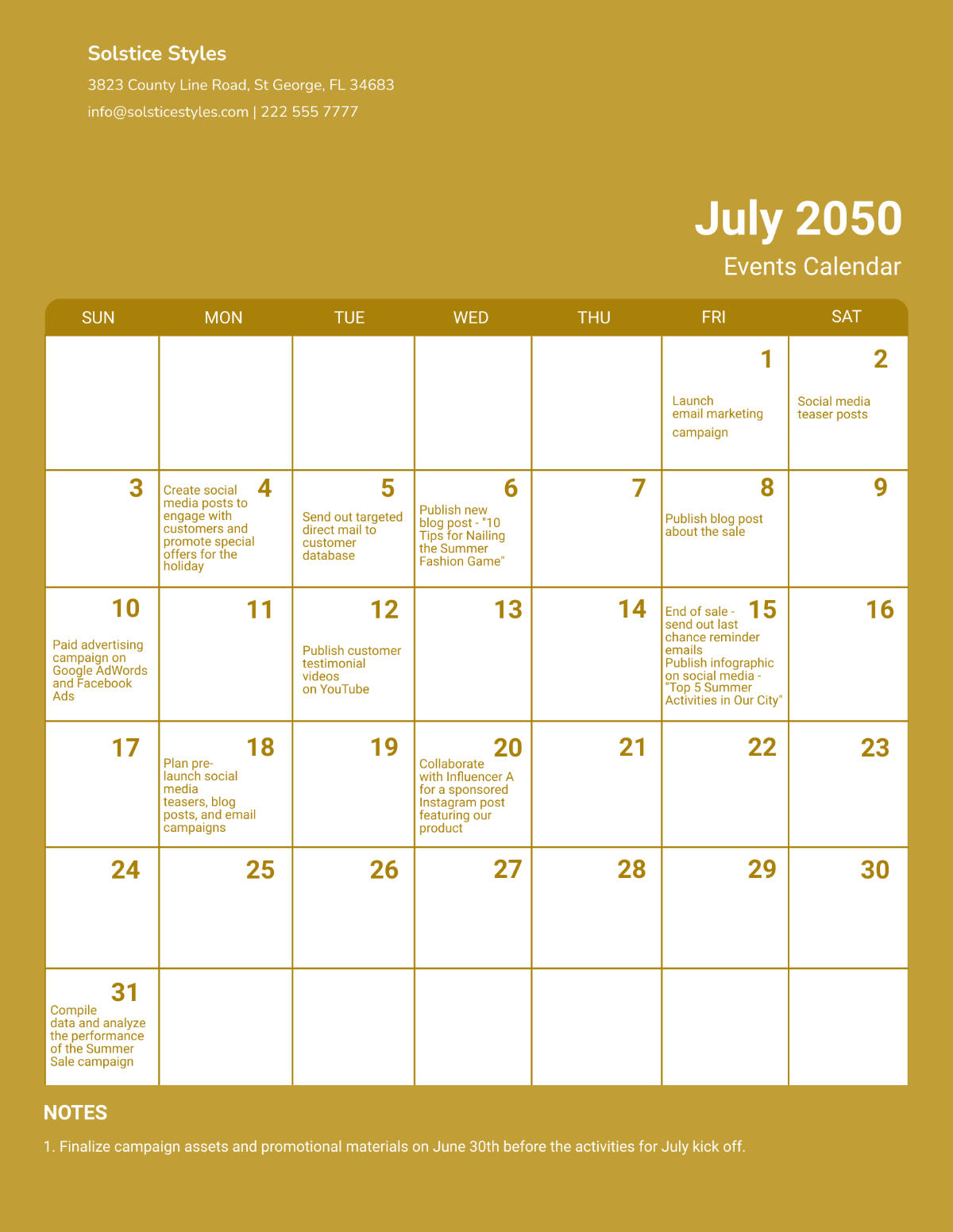 Free Marketing Calendar Download Template