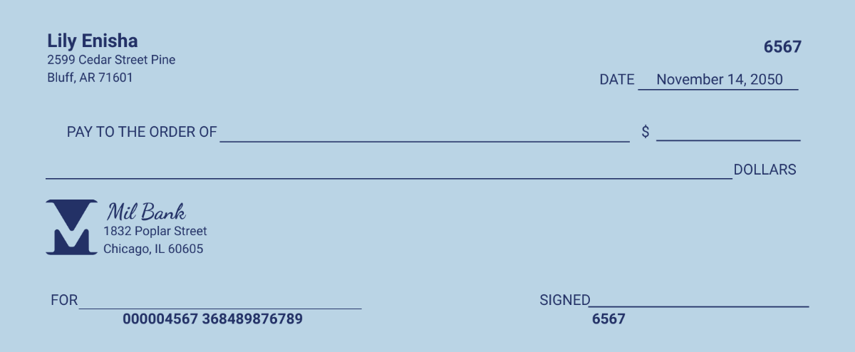 Blank Check in Vector EPS Format in Blue Color Template