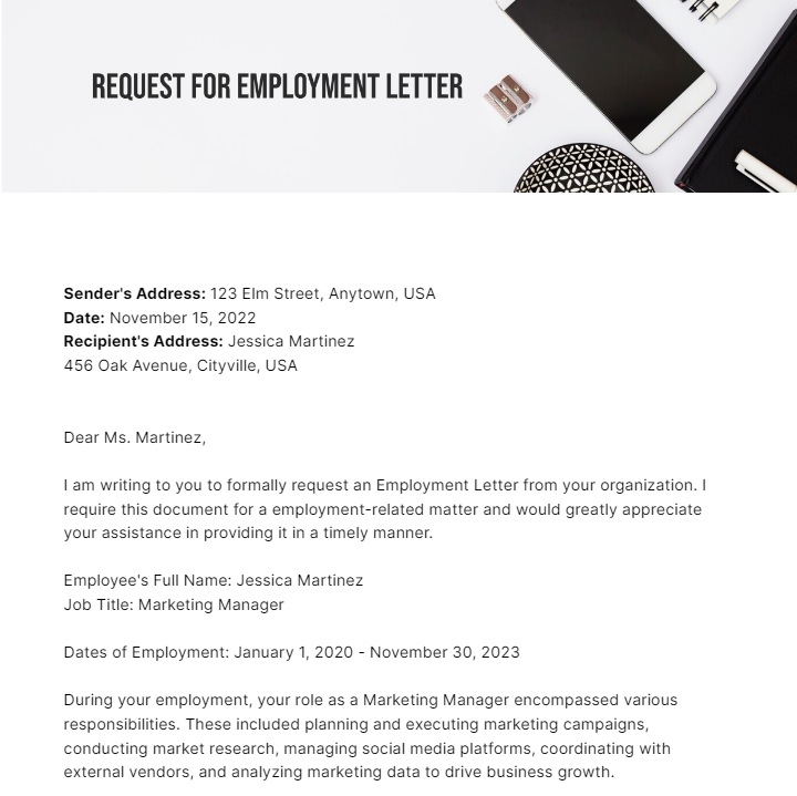 Request For Employment Letter Template