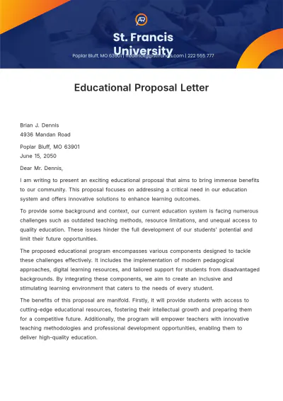 Free Educational Proposal Letter Template to Edit Online