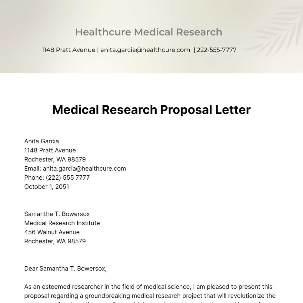 Medical Research Proposal Letter Template