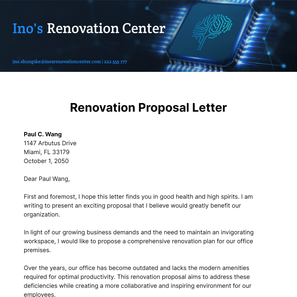 Renovation Proposal Letter Template