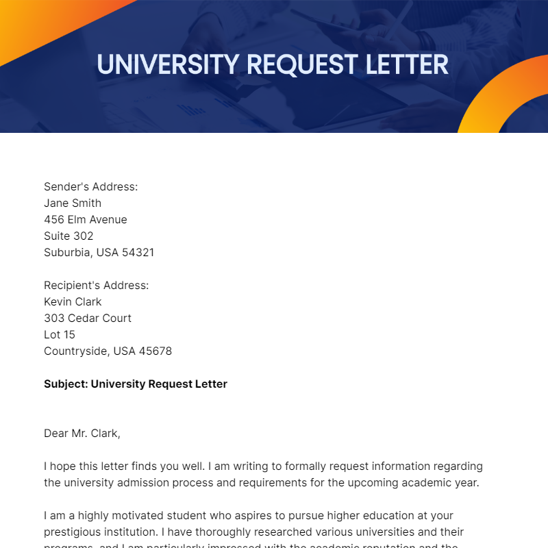 Free University Request Letter