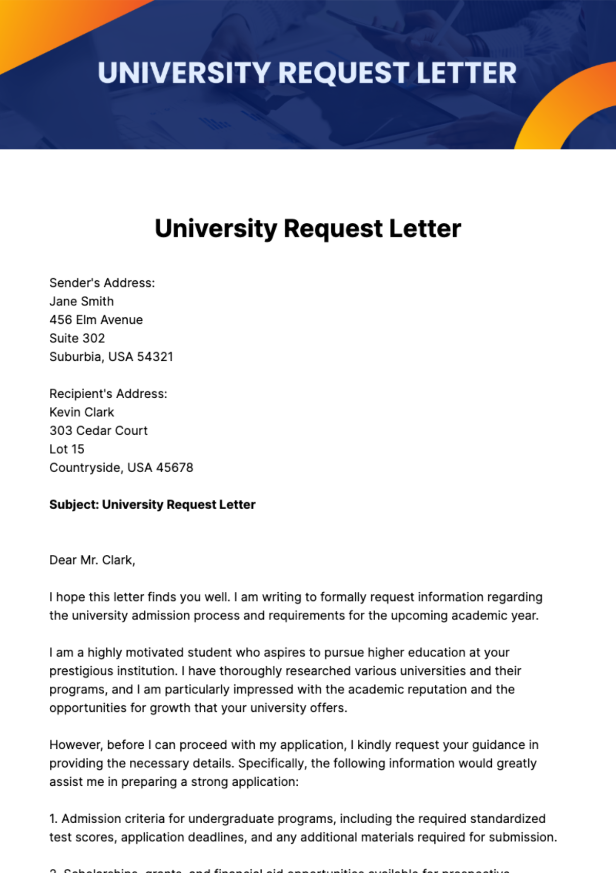 University Request Letter Template