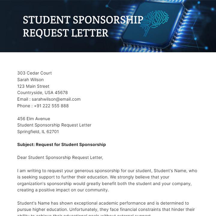 Student Sponsorship Request Letter Template