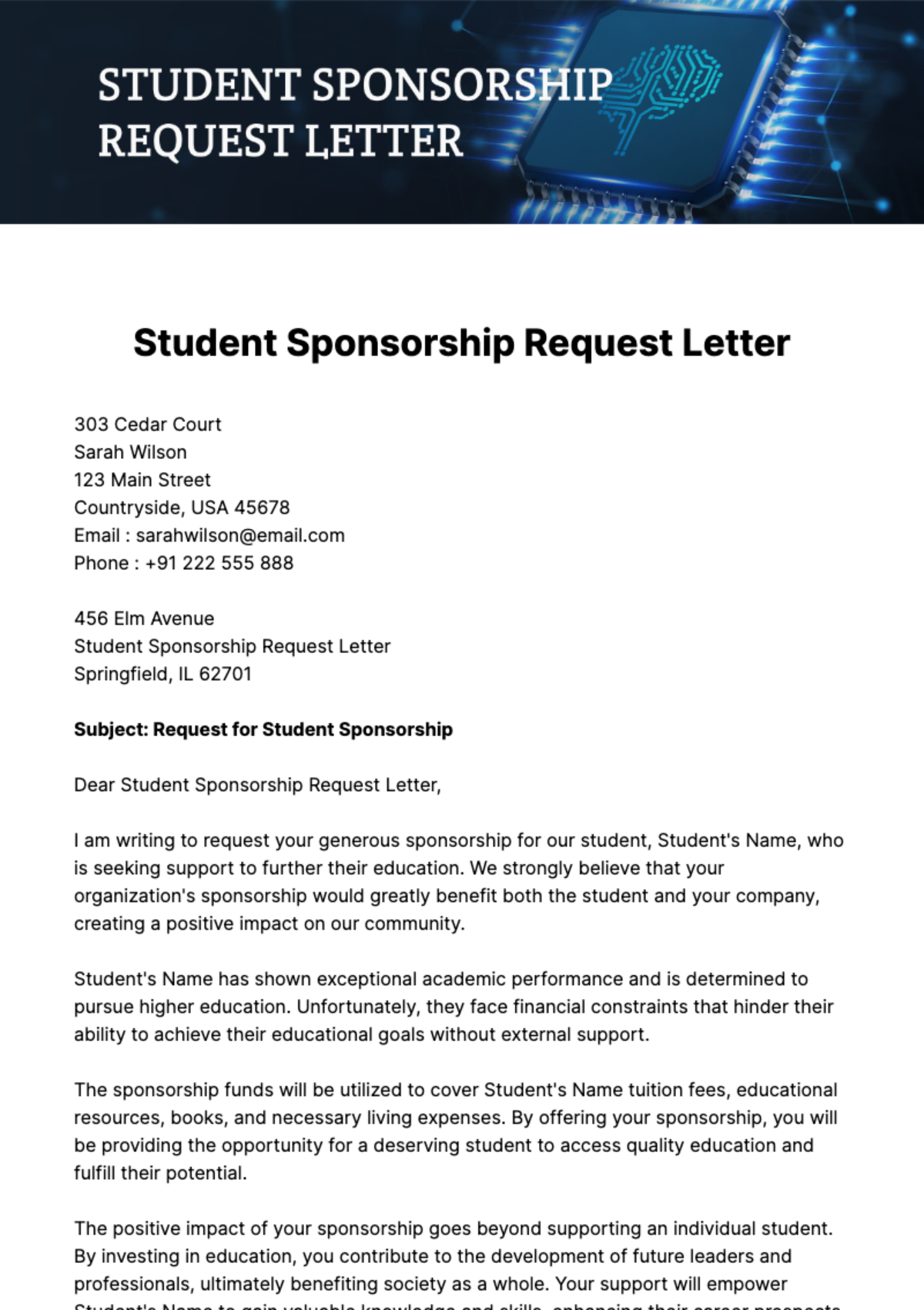 Student Sponsorship Request Letter Template