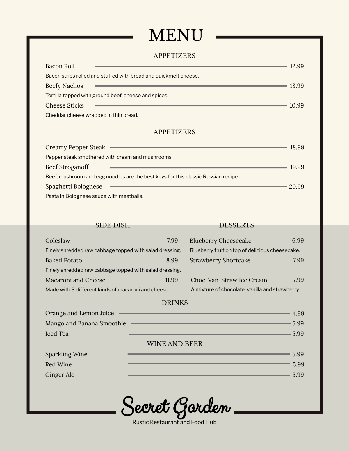 Rustic Menu Template - Edit Online & Download