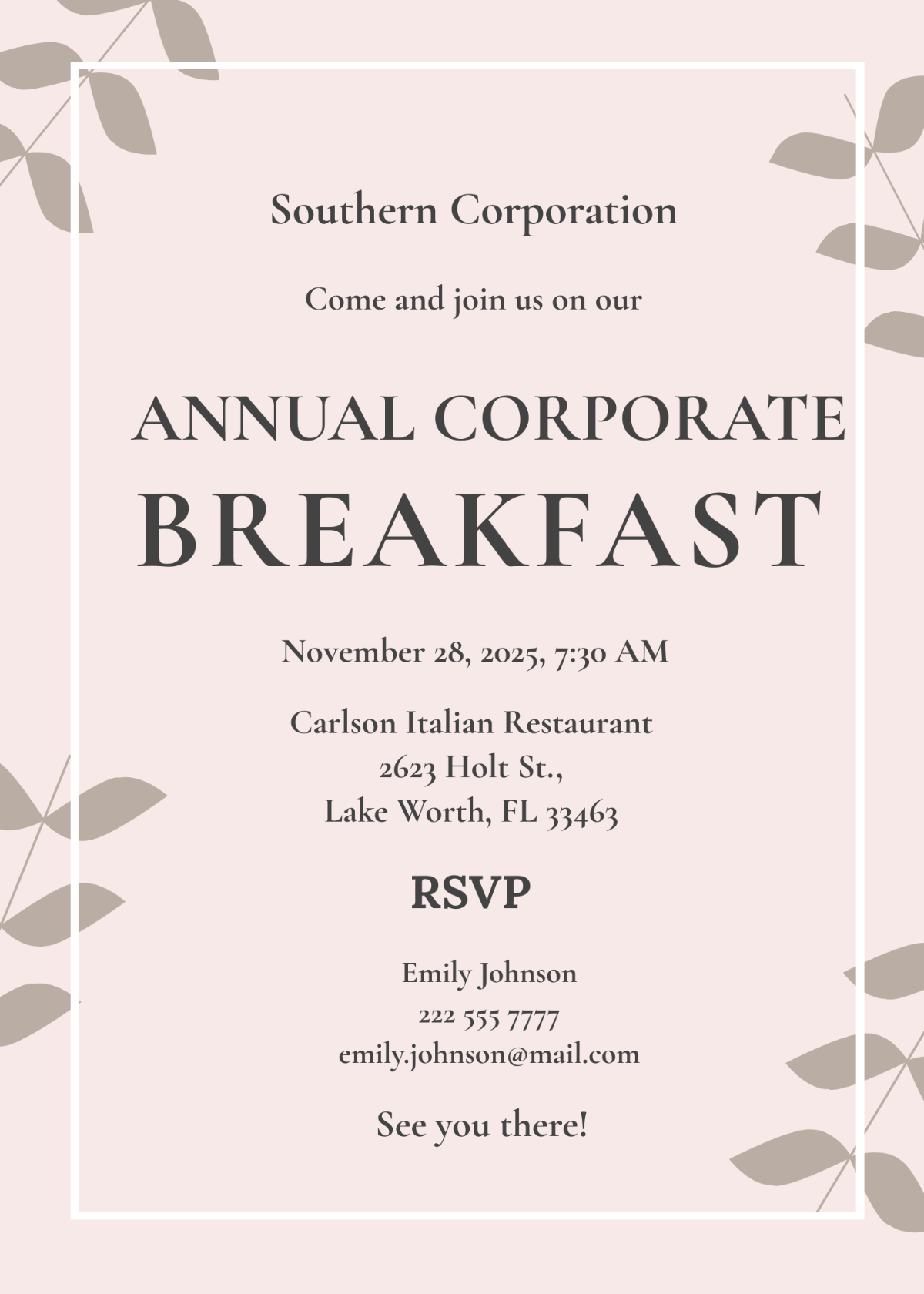 Corporate Annual Breakfast Invitation Template