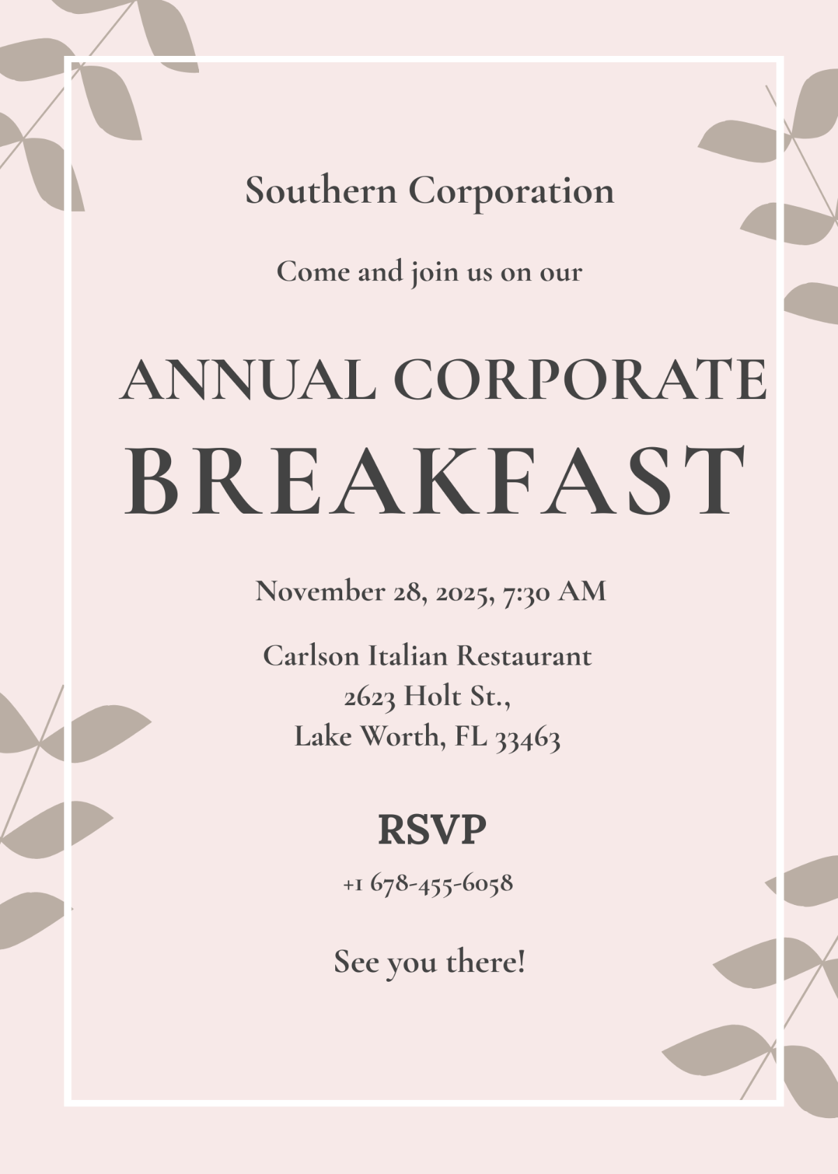 Corporate Annual Breakfast Invitation Template
