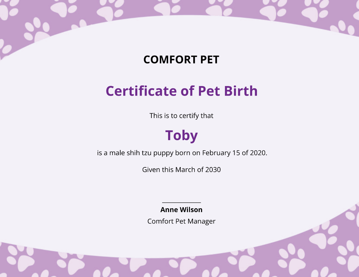 Creative Pet Birth Certificate