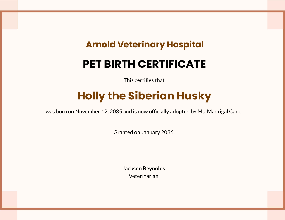 Puppy Birth Certificate