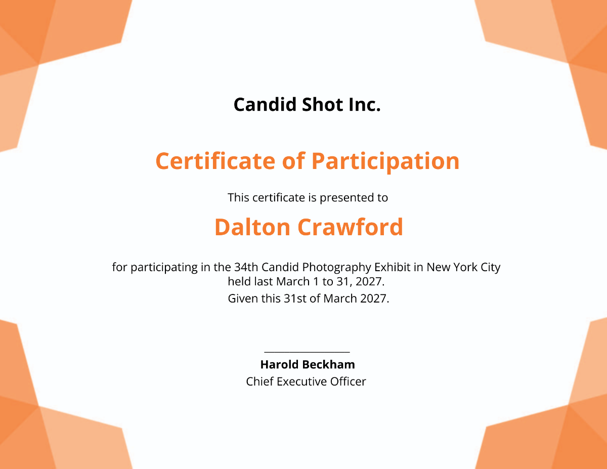 Photography Participation Certificate