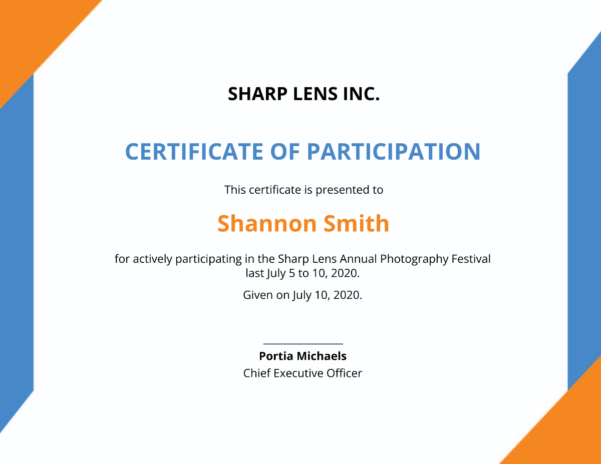 Simple Photography Participation Certificate Template - Edit Online & Download