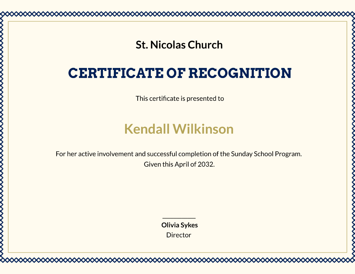 Sunday School Achievement Certificate